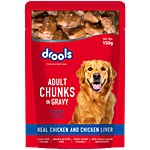 Drools Real Chicken & Chicken Liver Chunks In Gravy Adult Wet Dog Food 150 g (Pack of 15)