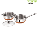 Neelam Copper Bottom Steel Cook N Serve Set With Glass Lid 1.5 L (Set of 2)