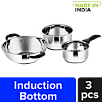 Kitchen Essentials Induction Base Stainless Steel Cookware Set - Kadai, Patila, Sauce Pan 3 pcs