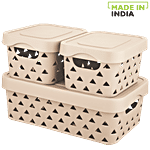 Asian Multipurpose Plastic Basket For Fruits/Vegetable With Lid - Assorted Colour 3 pcs (200 ml + 300 ml + 500 ml)
