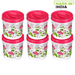Ratan Printed Plastic Container Storage Crystal - Pink 350 ml (Set of 6)
