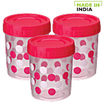 Ratan Printed Plastic Container Storage Crystal - Pink 1 L (Set of 3)