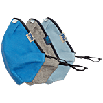 3BO Deltoid Lite Face Masks In Royal Blue, Grey & Sky Blue Knit Fabrics With Bindings - Assorted, 3C2002, Small 3 pcs