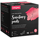 Sirona Biodegradable Super Soft Black Sanitary Napkins - Large, Night Use, Antibacterial, Ultra Thin & Rash Free Protection 10 pcs