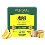 VAHDAM Green Tea - Organic Lemon Ginger Long Leaf 30 g (15 Pyramid Bags x 2 g each)