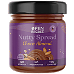 Open Secret Nutty Spread - Choco Almond, 87% Almond, 70% Less Sugar, No Added Oil, & Preservative 175 g Glass Jar