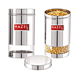 Hazel Stainless Steel Glossy Finish See Through Container - Silver 1.2 L (Set of 2)