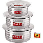 Hazel Aluminium Hammered Finish Tope Patila - With Lid, Silver 3 pcs