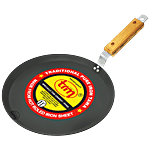 Trm Classic HOT Roll Traditional Pure Iron Flat/Dosa Tawa - With Wooden Handle, 28 cm 1 pc