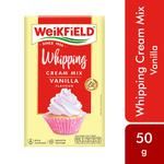 Weikfield Whipping Cream Mix - Vanilla Flavour, Make Light & Fluffy Whipped Cream Instantly, 100% Vegetarian 50 g Carton
