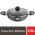 Kitchen Essentials Non-Stick Aluminium Kadai - With Induction Bottom & Glass Lid, 24 cm 2.6 L 