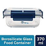 bb home Glass Lunch Box/Storage Borosilicate Container With Leak-Proof Lid - Rectangular, Blue 370 ml