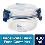 bb home Glass Lunch Box/Storage Borosilicate Container With Leak-Proof Lid - Round, Blue 400 ml
