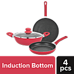 Bergner Non-Stick Cookware Set - Tawa, Kadhai, Fry Pan with Glass Lid 4 pcs