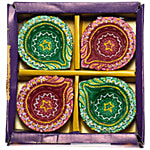 SriRudra Decorative Colour Diya - Traditional Terracotta Lamps 4 pcs (Pack of 4)