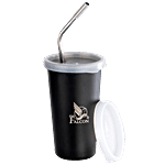 PddFalcon Stainless Steel Straw Glass - BPA Free Lid, Black 450 ml