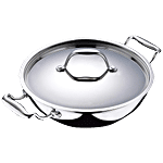 Bergner Argent Tri-Ply Stainless Steel Kadai - 3 Layer, Induction Base, With Steel Lid, 28 cm, 2.5 mm 3.9 L 