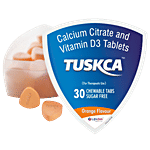 Tuskca Calcium Citrate & Vitamin D3 Tablet - Sugar Free, Improves Health, Orange Flavour 30 pcs 