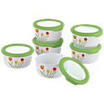 Cello Opalware Condiment Set - Tulip Garden - White and Green Set of 6 
