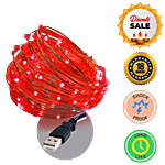 Mansaa USB Copper String Lights - 3 M, 30 LEDs, Red, For Home Decor 1 pc