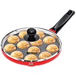 Hawkins Diecast Non-Stick Appe Pan/Appam Patra/Paniyarakkal/Paddu Maker - 22 Cm, 12 Cups, Glass Lid 1 pc 
