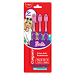 Colgate Extra Soft Toothbrush - For Kids, Barbie, With Tongue Cleaner 3 pcs 