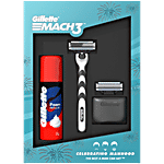 Gillette Mach 3 Gift Pack for Men  Shaving Kit  Razor, Foam, Cartridge, Portable Hygiene Cap 4 pcs