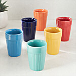 bb home Earth Tea/Chai Glass Set - Hand Crafted Ceramic, Solid Multicolour 100 ml (Set of 6)