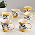 bb home Earth Teacup Set - Handcrafted Ceramic, Bumblebee Yellow 180 ml (Set of 6)