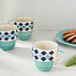 bb home Earth Tea/ Coffee Mug Set, Hand Painted Ceramic - Diamond Blue 200 ml (Set of 6)