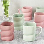 bb home Earth Tea/ Coffee Mug Set, Hand Crafted Ceramic - Pastel Green Pink 250 ml (Set of 6)