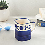 bb home Earth Tea/Coffee/Milk Mug - Handcrafted Ceramic, Floral Royal Blue 300 ml 