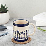 bb home Earth Tea/Coffee/Milk Mug, Hand Painted Ceramic - Palm Blue White 310 ml