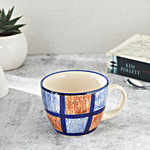 bb home Earth Coffee/Milk Mug, Hand Painted Ceramic - Checkered Yellow & Blue 400 ml