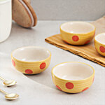 bb home Earth Dining Bowl/Katori Set, Hand- Painted Ceramic - Polka Dot Yellow Orange 150 ml (Set of 4)