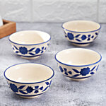 bb home Earth Dining Bowl/Katori Set - Handcrafted Ceramic, Floral Ancient Royal Blue 200 ml (Set of 4)