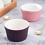 bb home Earth Ceramic Jelly/Pudding Bowl - Hand Crafted Ceramic, Purple Pink 200 ml (Set of 2)