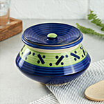 bb home Earth Storage Jar/Handi With Lid, For Pickle/ Spices, Hand Painted Ceramic - Abstract Blue Green 700 ml 
