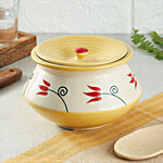 bb home Earth Storage Jar/Handi With Lid For Pickle/Spices - Handcrafted, Classic Floral Red Yellow 850 ml