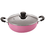 Nirlon Single Orchid Granite Non-Stick Aluminium Kadai - With Glass Lid, 24 cm, 3 mm 3 L