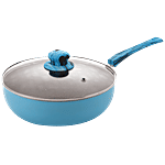 Nirlon Single Blue Sea Non-Stick Aluminium Kadai - With Glass Lid, 24 cm, 3 mm 3 L 