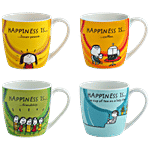Clay Craft Ceramic Coffee Mug - Medium, Happiness Is... Alton 220 ml (Set of 4)