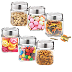 Treo Cube Storage Glass Jar - With Lid, Highly Durable 180 ml (Set of 6)