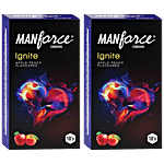 Manforce Condoms Ignite - Extra Dotted Condoms, Apple Peach Flavoured 10 pcs (Pack of 2)