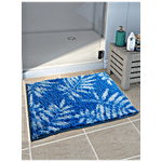 Athom Living Anti Slip Bath/Door/Floor Mat - Micro Designer Blue Leaf, Soft, Strong & Durable 1 pc