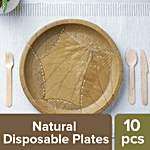 bb home Earth Natural Disposable Plates - 25.4 cms, Siali Leaf, Round 10 pcs