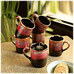 ExclusiveLane Ceramic Tea & Coffee Cups - Crimson Nightfalls, Studio Pottery Glazed 180 ml (Set of 6)
