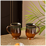 ExclusiveLane Ceramic Tea & Coffee Mugs - Amber & Teal Studio Pottery 350 ml (Set of 2)