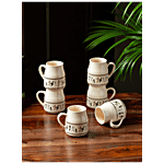 ExclusiveLane Ceramic Tea Cups - Whispers Of Warli, Handcrafted, Microwave Safe 140 ml (Set of 6)