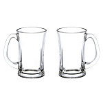 Femora Beera Glass Beer Mug - Transparent, Clear Finish With Handle & Heavy Base 350 ml (Set of 2)